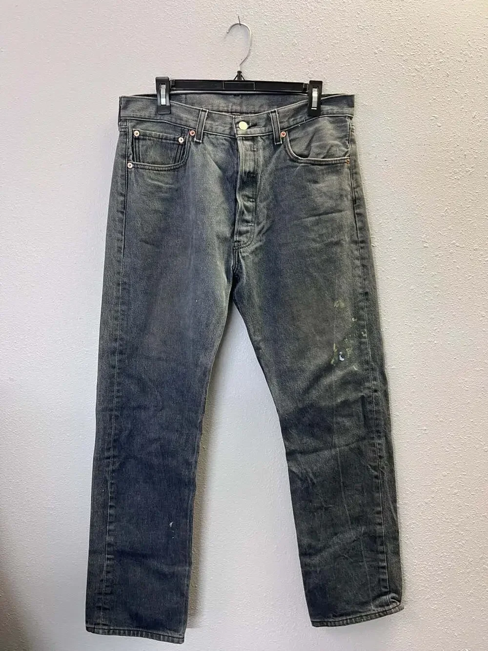 Y2K Levis 501 Washed Black Jeans Mens 35x34 (34x32) Distressed Paint 0436